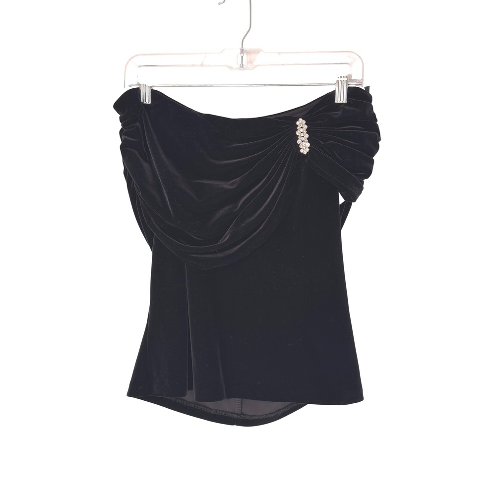 XScape Blouse Black Velvet Off the Shoulder Black Tie Romantic Evening Small